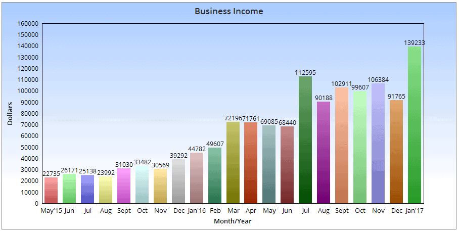 Here is my blogging income chart that displays my income for the past 2 years.