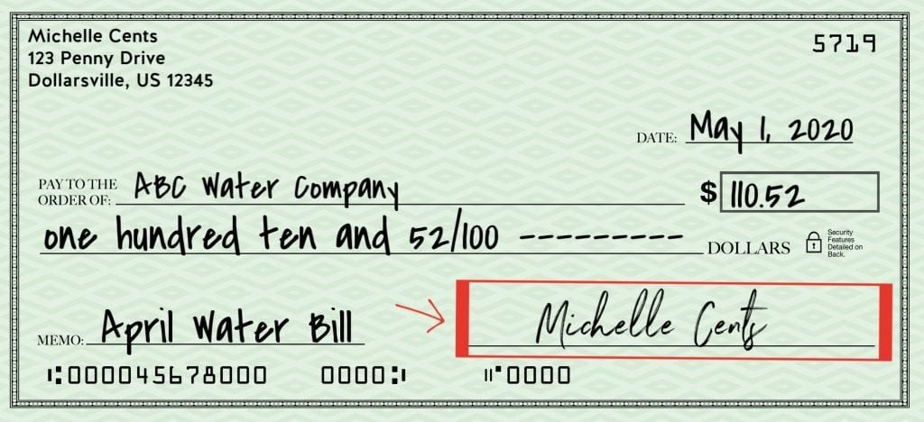 signature on check filled out